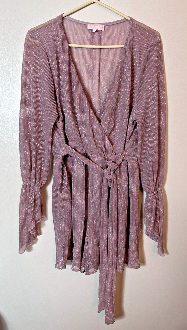 Paradiso Romper Womens Large Pink Shimmer Pockets Balloon Tie Retrofete Inspired